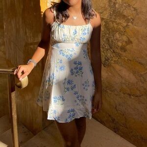 La Hearts White and Blue Floral Mini Dress